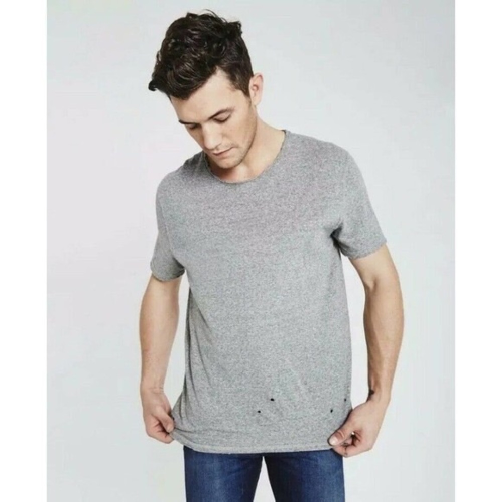 Ag Adriano Goldschmied Gray Ramsey Distressed Short Sleeve Shirt Size Large
